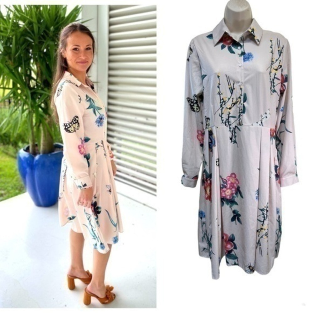 Sunday up Ivory Floral Pleated Front Dress